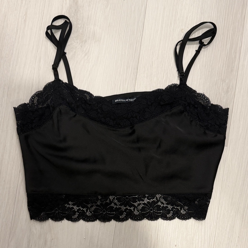Black Brandy Melville, silk and lace top